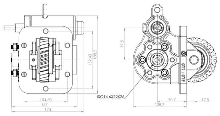 CTM 011 BC2 PTO teknik çizimi — kesit, ölçü ve montaj şeması