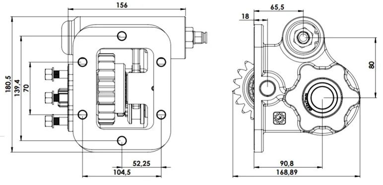 CTM 013 AE PTO teknik çizimi — kesit, ölçü ve montaj şeması