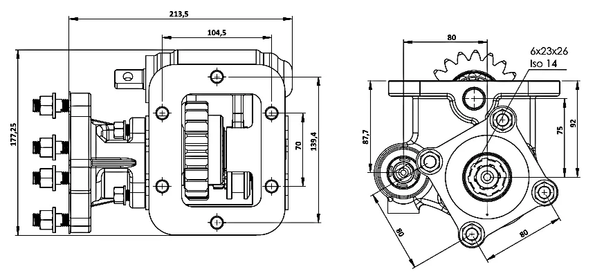CTM 013 BC1 PTO teknik çizimi — kesit, ölçü ve montaj şeması