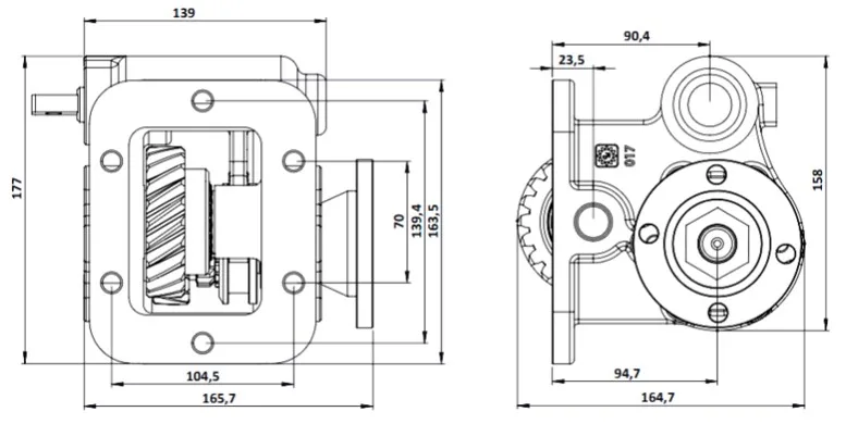 CTM 017 BD PTO teknik çizimi — kesit, ölçü ve montaj şeması