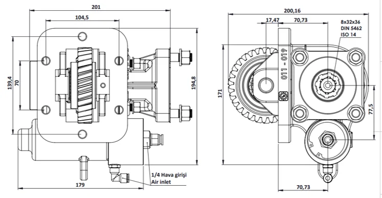 019 BC1 KV teknik çizimi — kesit, ölçü ve montaj şeması
