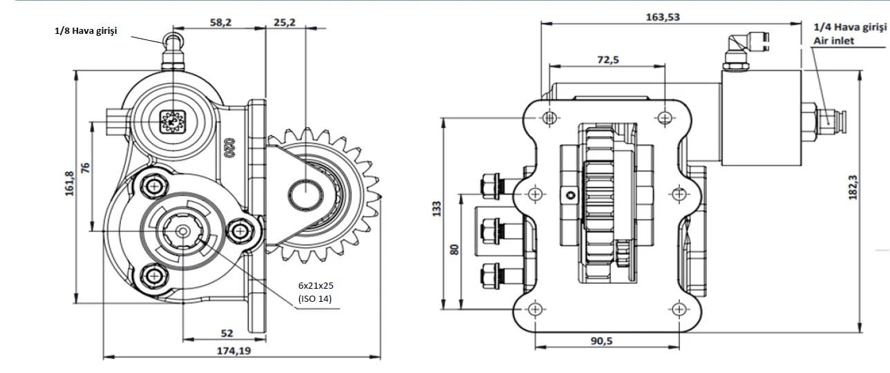 021 BC2 KV teknik çizimi — kesit, ölçü ve montaj şeması