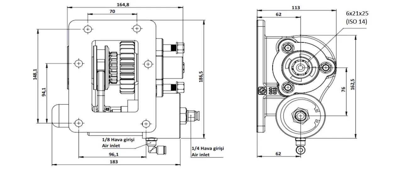 023 BC2 KV teknik çizimi — kesit, ölçü ve montaj şeması