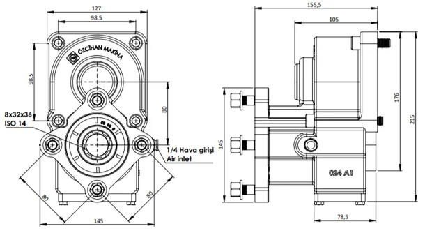 024 A1 teknik çizimi — kesit, ölçü ve montaj şeması