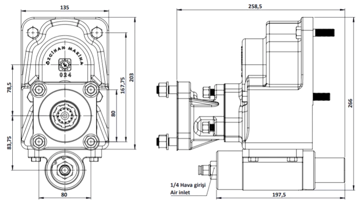 024 AC1 teknik çizimi — kesit, ölçü ve montaj şeması
