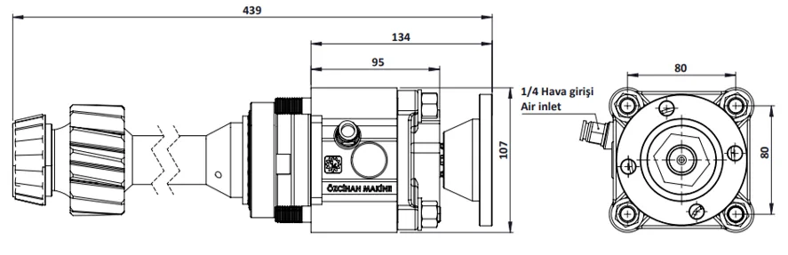 CTM 036 AD PTO teknik çizimi — kesit, ölçü ve montaj şeması