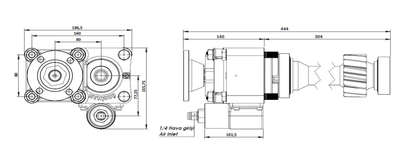 CTM 037 ADF PTO teknik çizimi — kesit, ölçü ve montaj şeması
