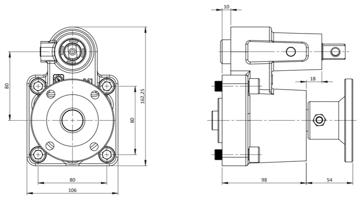 CTM 041 BD PTO teknik çizimi — kesit, ölçü ve montaj şeması