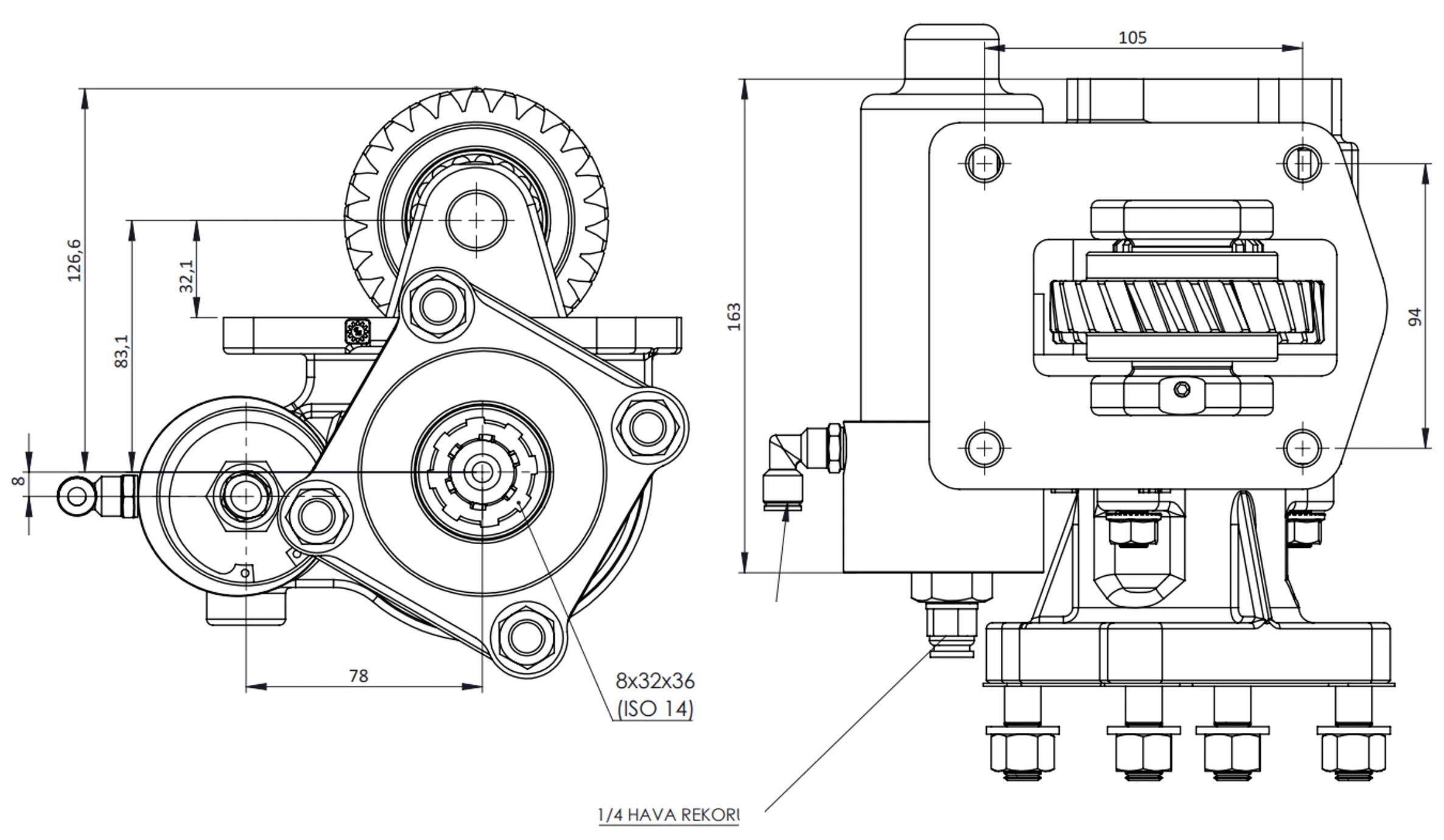 CTM 047 BC1 KV teknik çizimi — kesit, ölçü ve montaj şeması
