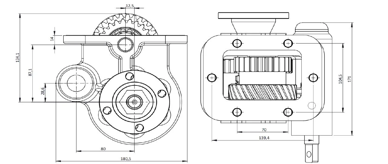 CTM 062 BD PTO teknik çizimi — kesit, ölçü ve montaj şeması