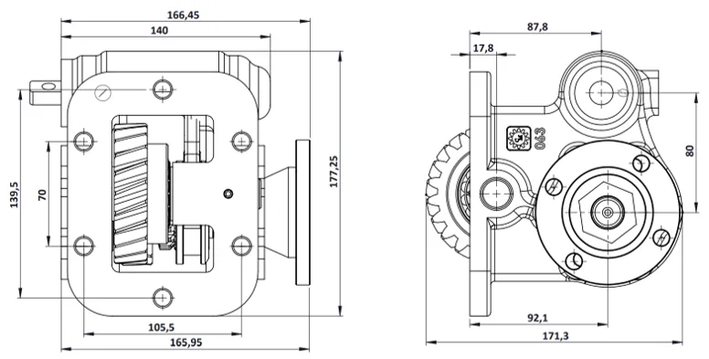 CTM 063 BD PTO teknik çizimi — kesit, ölçü ve montaj şeması