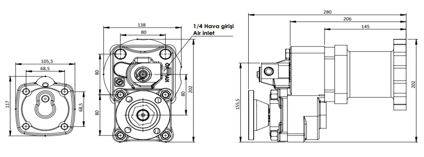 CTM 068 AD PTO teknik çizimi — kesit, ölçü ve montaj şeması