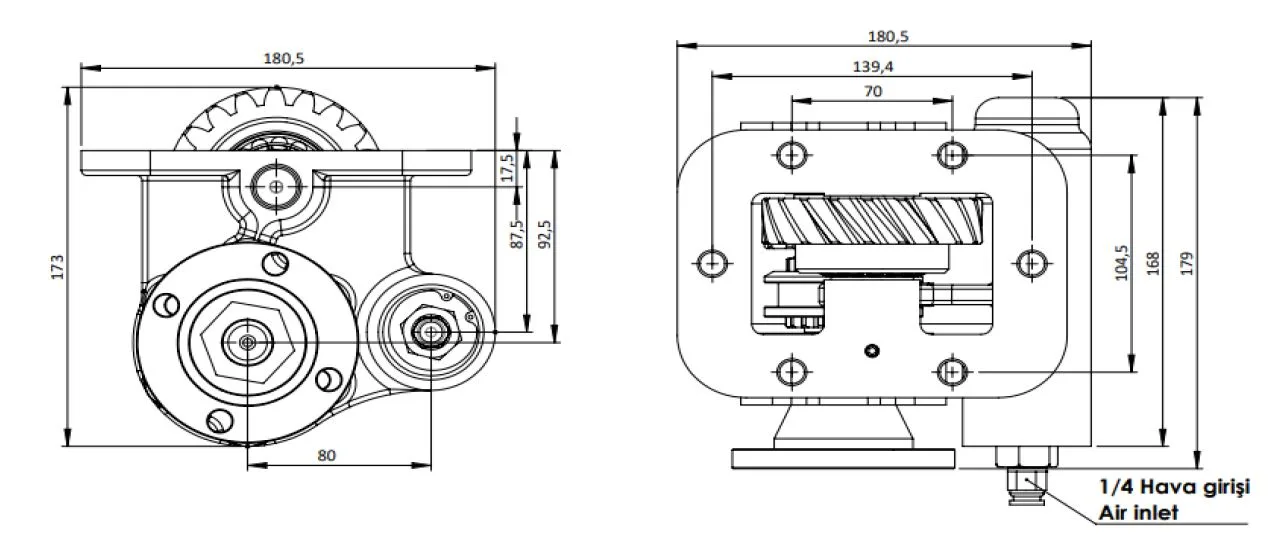 CTM 076 AD PTO teknik çizimi — kesit, ölçü ve montaj şeması