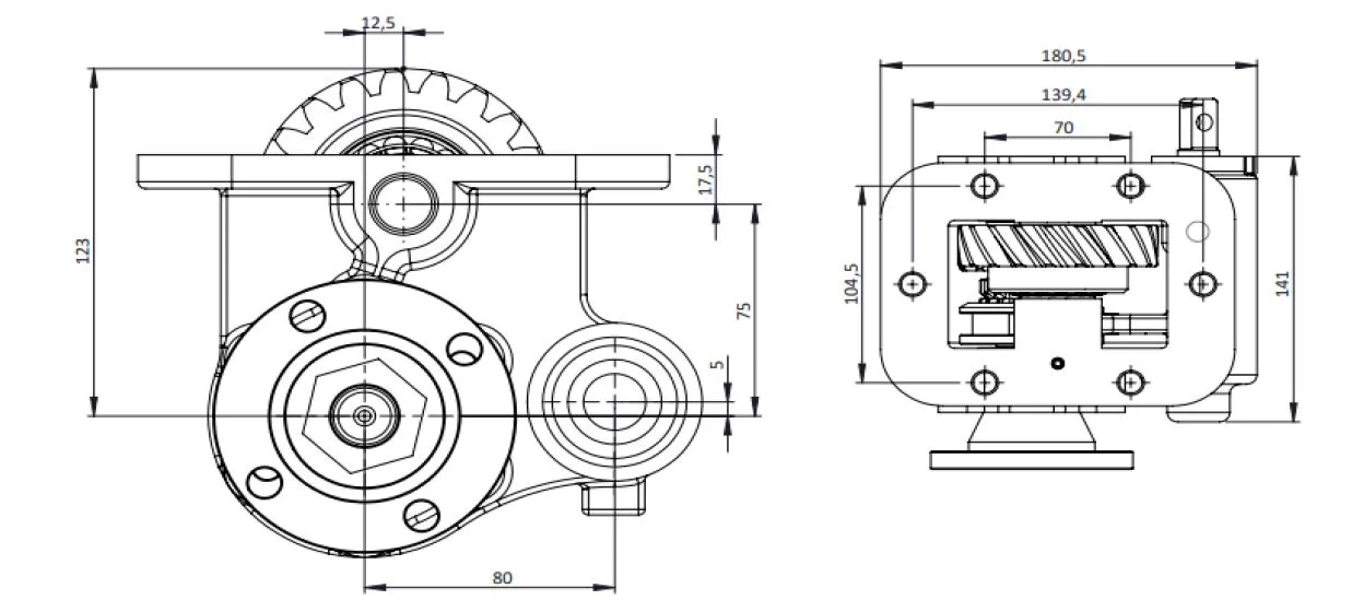 CTM 076 BD PTO teknik çizimi — kesit, ölçü ve montaj şeması