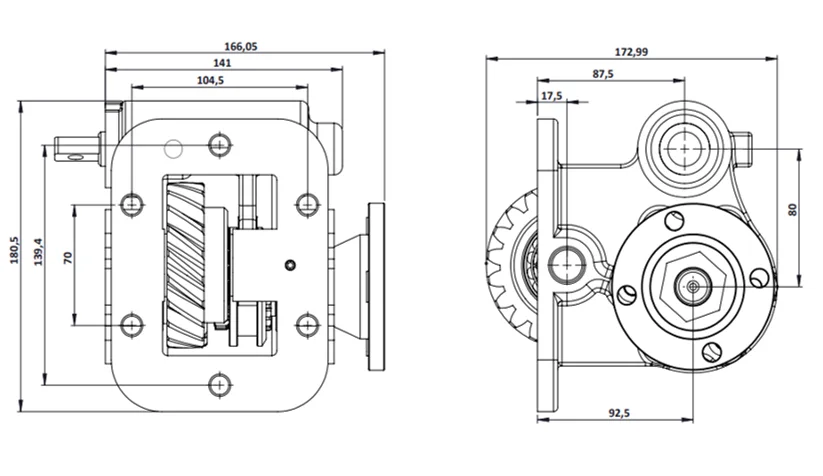 CTM 077 BD PTO teknik çizimi — kesit, ölçü ve montaj şeması