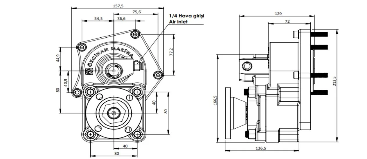 CTM 081 AD PTO teknik çizimi — kesit, ölçü ve montaj şeması