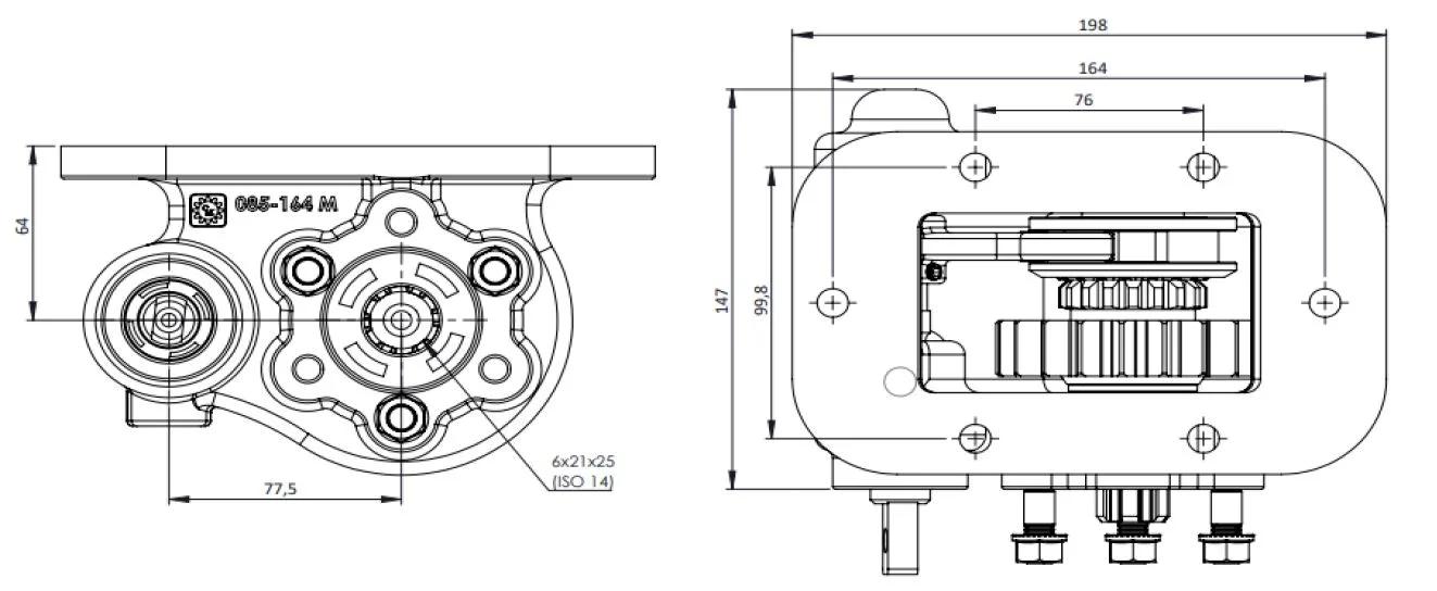 CTM 085 BE PTO teknik çizimi — kesit, ölçü ve montaj şeması