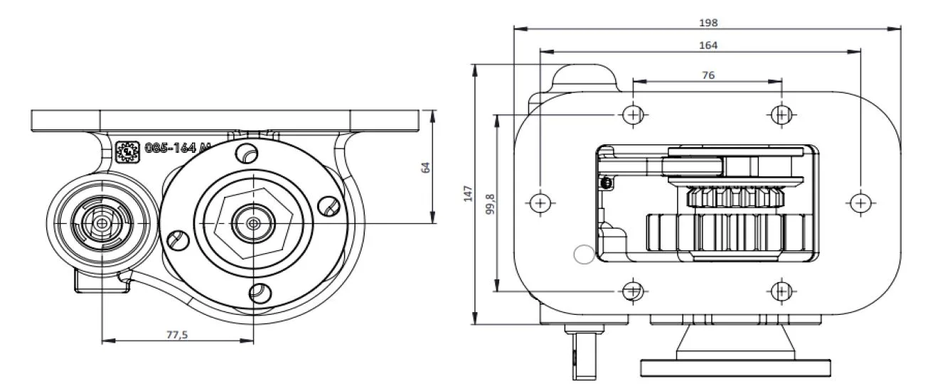 CTM 085 BD PTO teknik çizimi — kesit, ölçü ve montaj şeması