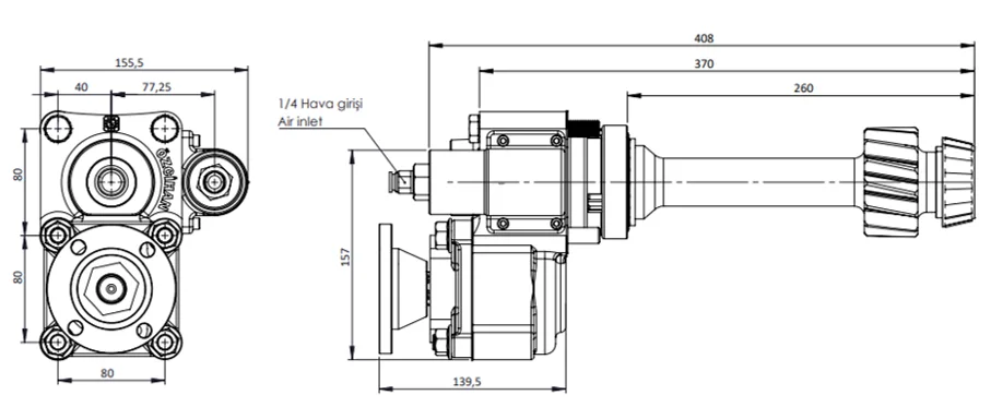 CTM 089 ADF PTO teknik çizimi — kesit, ölçü ve montaj şeması