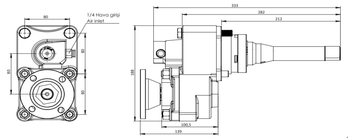 CTM 093 ADF PTO teknik çizimi — kesit, ölçü ve montaj şeması