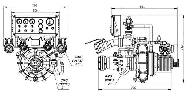 CTM 3000/40-250 YB-NB teknik çizimi — kesit, ölçü ve montaj şeması