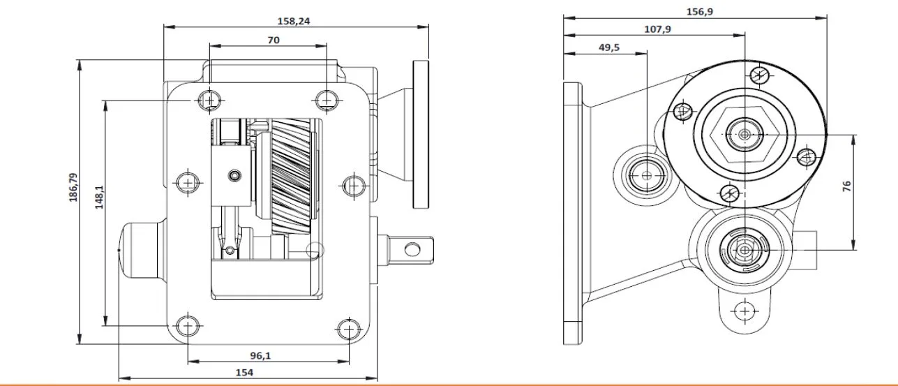 CTM 126 BD PTO teknik çizimi — kesit, ölçü ve montaj şeması