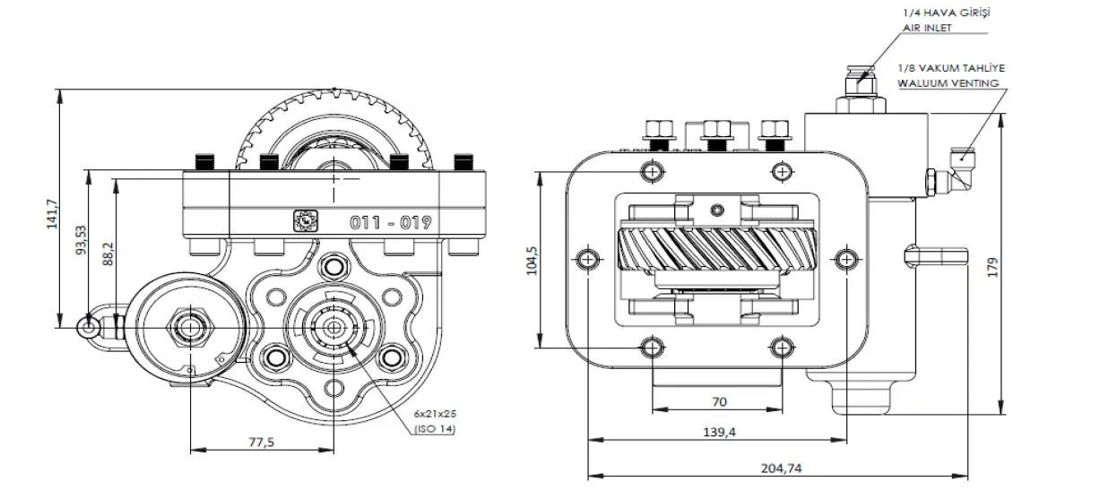 128 BC2 KV teknik çizimi — kesit, ölçü ve montaj şeması