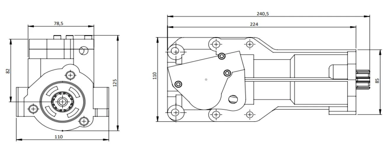 CTM 130 BE PTO teknik çizimi — kesit, ölçü ve montaj şeması