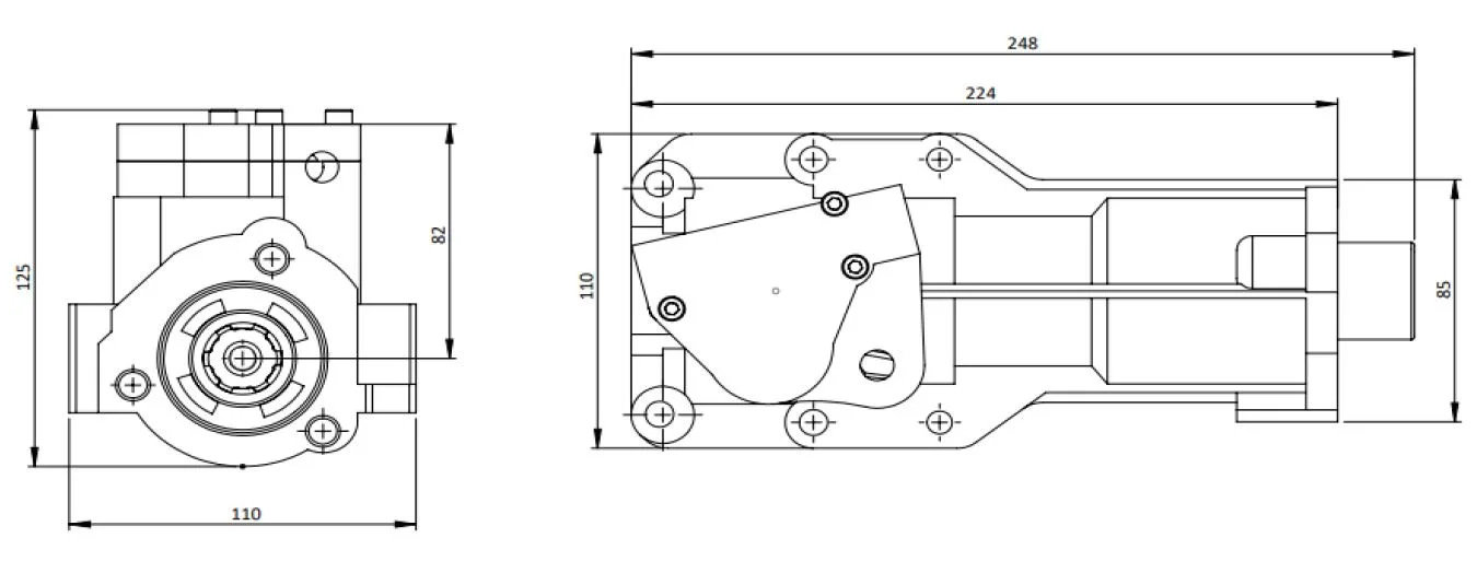 CTM 130 BC2 PTO teknik çizimi — kesit, ölçü ve montaj şeması