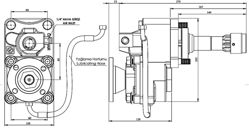 CTM 132 ADF PTO teknik çizimi — kesit, ölçü ve montaj şeması
