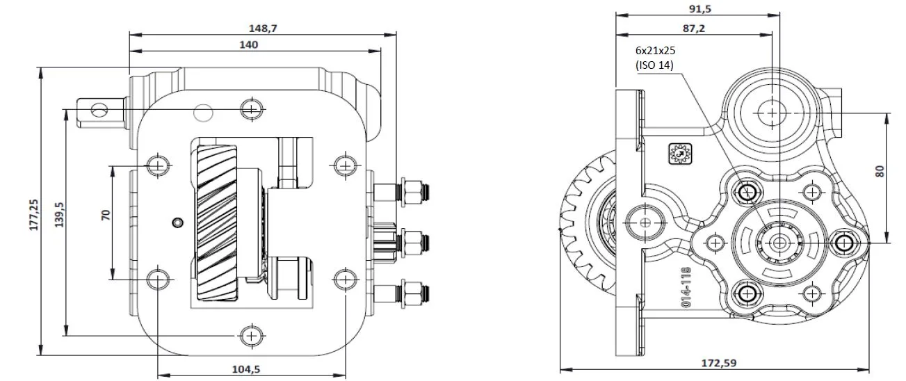 CTM 139 BE PTO teknik çizimi — kesit, ölçü ve montaj şeması