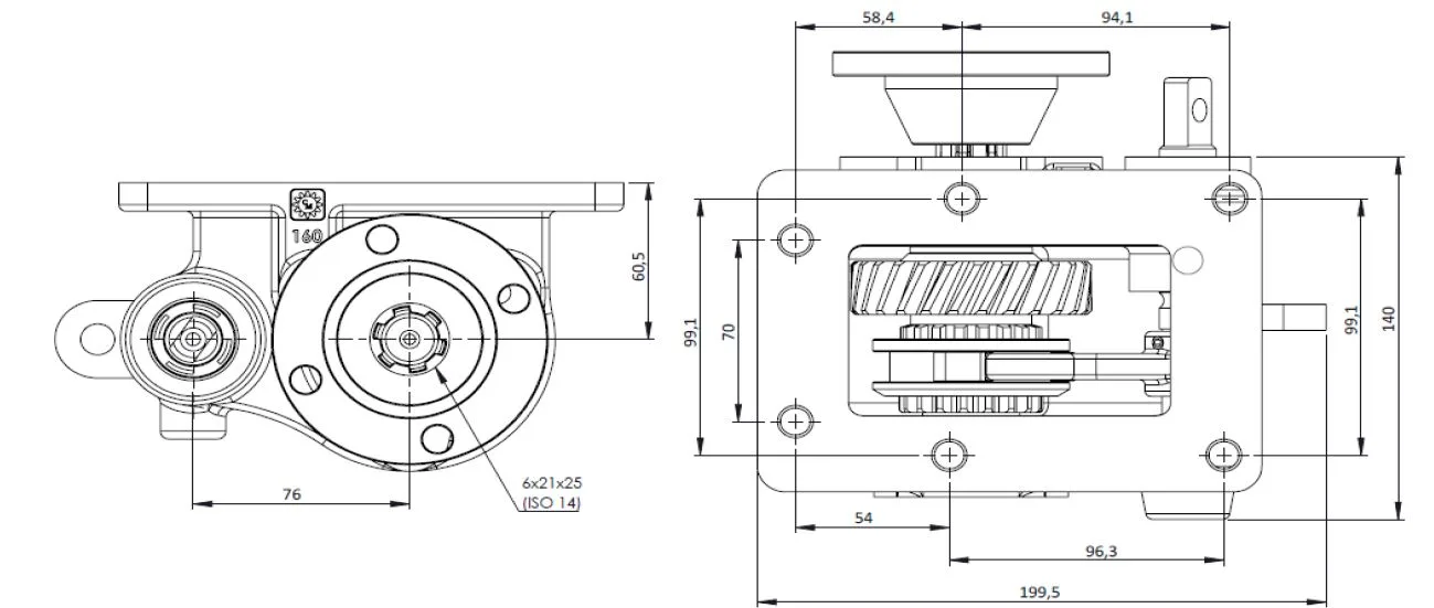 CTM 160 BD PTO teknik çizimi — kesit, ölçü ve montaj şeması