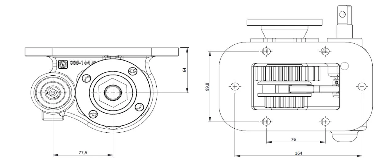 CTM 164 BD PTO teknik çizimi — kesit, ölçü ve montaj şeması