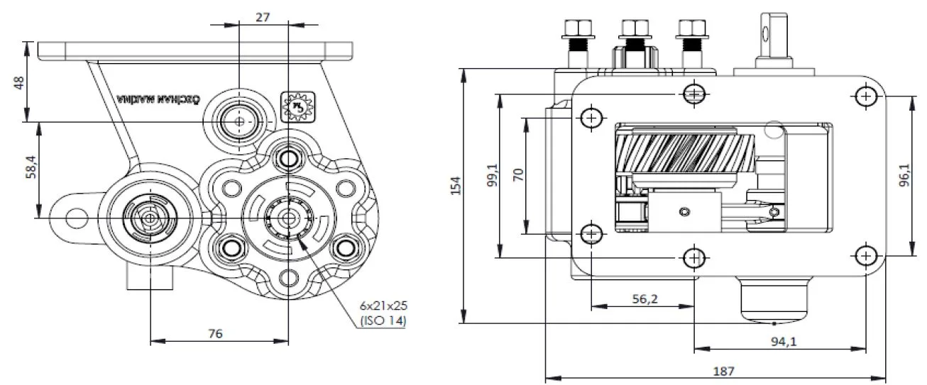 CTM 172 BE PTO teknik çizimi — kesit, ölçü ve montaj şeması