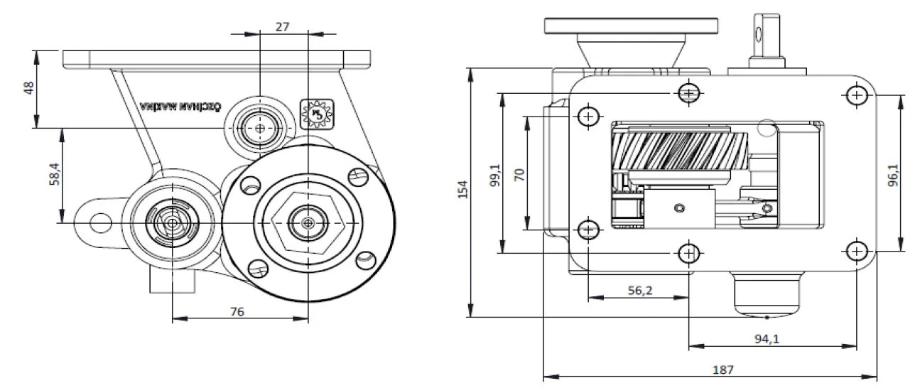 CTM 172 BD PTO teknik çizimi — kesit, ölçü ve montaj şeması