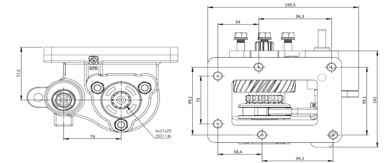 CTM 180 BE PTO teknik çizimi — kesit, ölçü ve montaj şeması