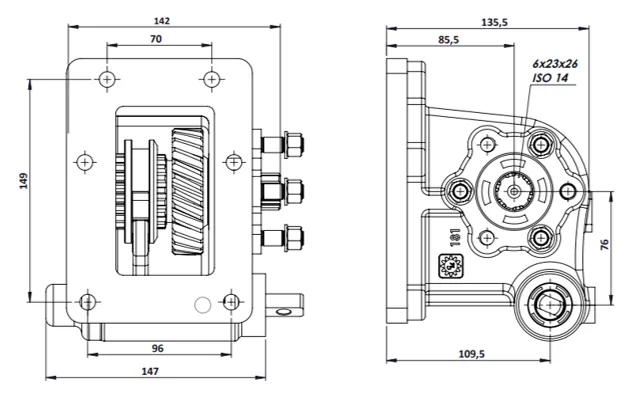 CTM 181 BE PTO teknik çizimi — kesit, ölçü ve montaj şeması
