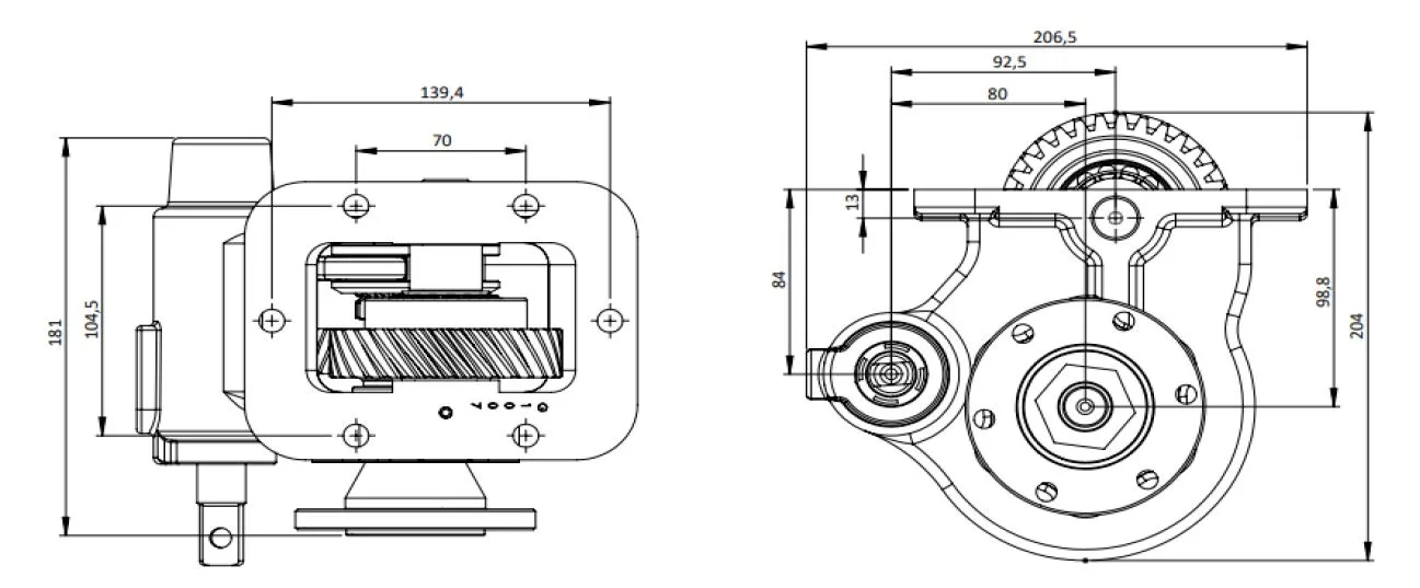 CTM 187 BD PTO teknik çizimi — kesit, ölçü ve montaj şeması