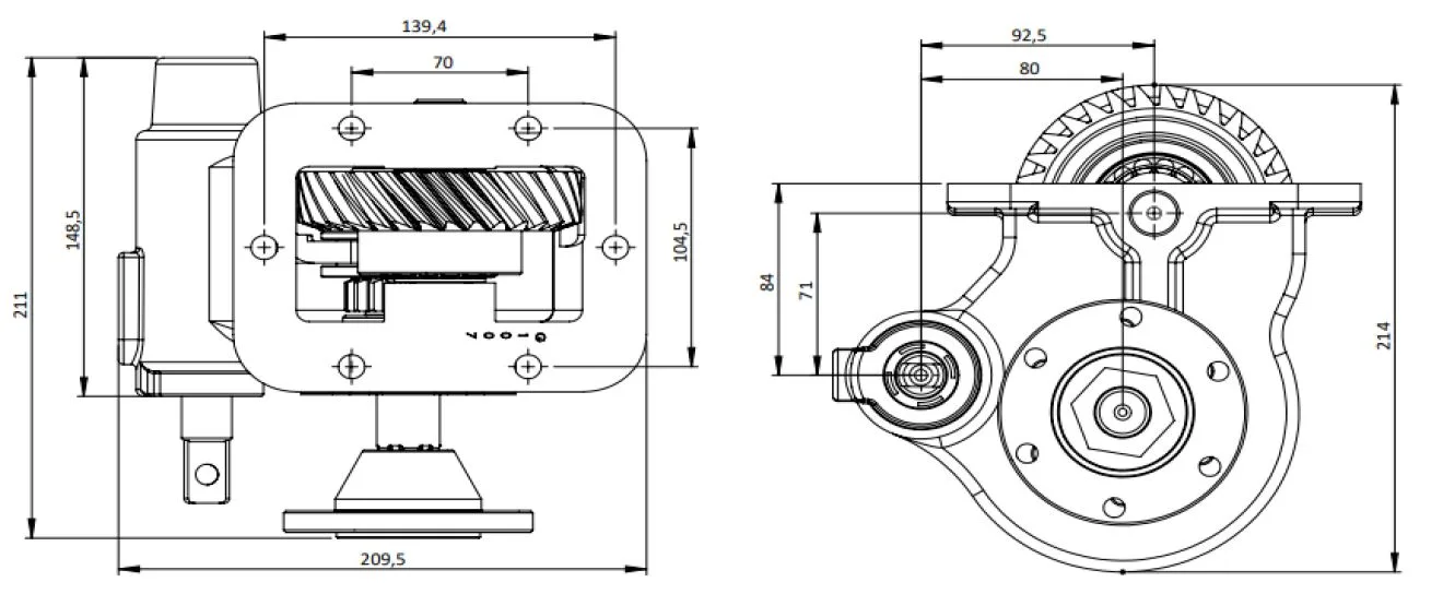 CTM 189 BD PTO teknik çizimi — kesit, ölçü ve montaj şeması