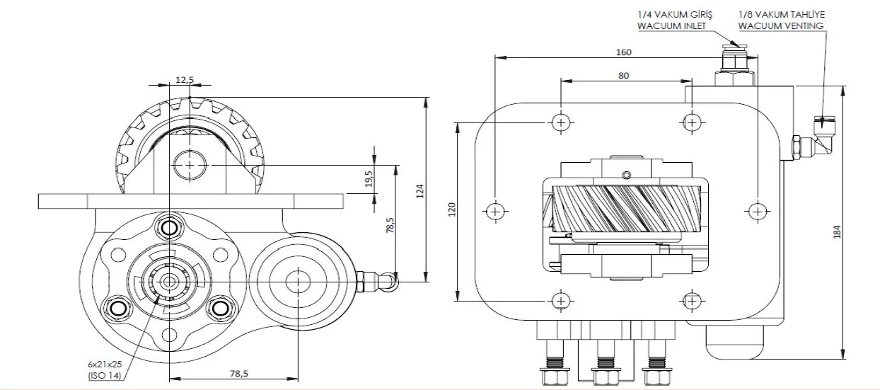 194 BC2 KV teknik çizimi — kesit, ölçü ve montaj şeması