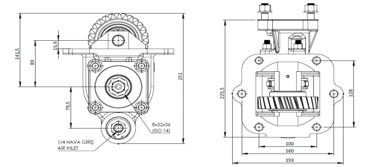 201 AC1 teknik çizimi — kesit, ölçü ve montaj şeması