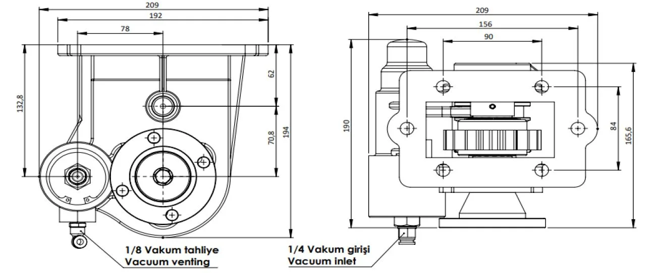 CTM 202 AD PTO teknik çizimi — kesit, ölçü ve montaj şeması