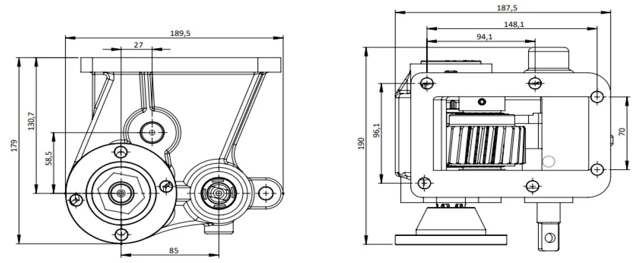 CTM 206 BD PTO teknik çizimi — kesit, ölçü ve montaj şeması