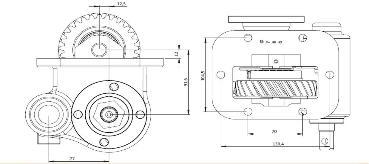 CTM 210 BD PTO teknik çizimi — kesit, ölçü ve montaj şeması