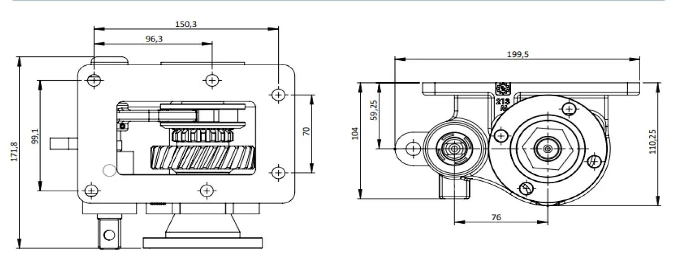 CTM 213 BD PTO teknik çizimi — kesit, ölçü ve montaj şeması