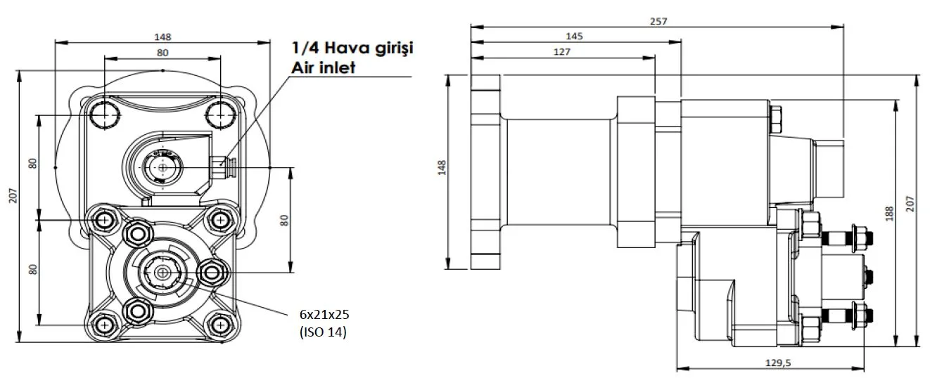 215 AC2 teknik çizimi — kesit, ölçü ve montaj şeması