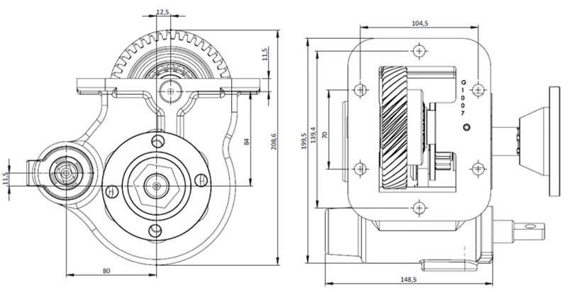 CTM 230 BD PTO teknik çizimi — kesit, ölçü ve montaj şeması
