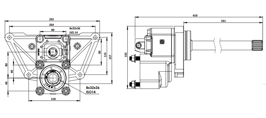CTM 241 A1 PTO teknik çizimi — kesit, ölçü ve montaj şeması