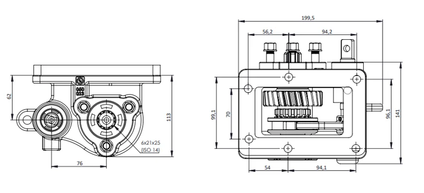 CTM 252 BE PTO teknik çizimi — kesit, ölçü ve montaj şeması