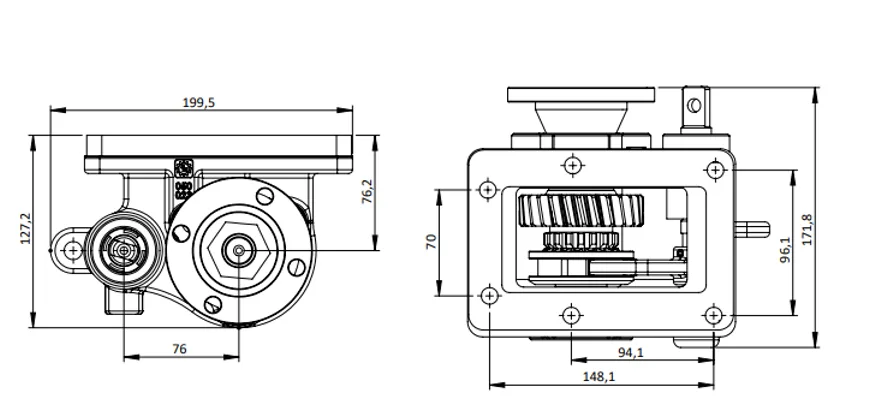 CTM 252 BD PTO teknik çizimi — kesit, ölçü ve montaj şeması